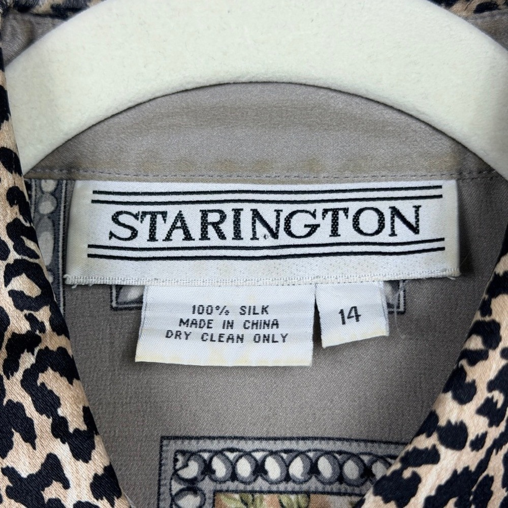 Vintage Starington Silk Safari Animal Print Blouse Leopard Zebra Grey Size 14 - Picture 3 of 10